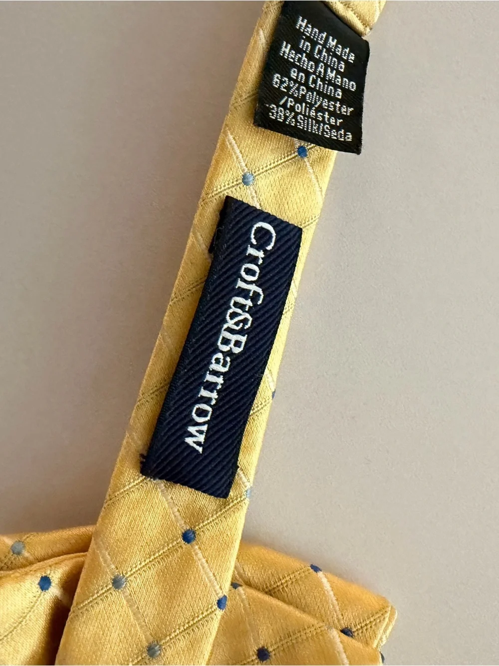 Croft & Barrow Yellow Bow Tie with Blue Dot Grid